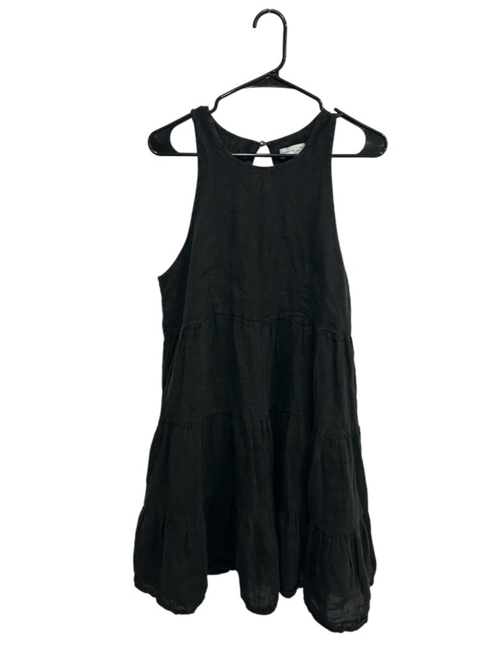 Civico 51 Large Black Tiered Tank Dress Linen Sleeveless Italy Boho Minimalist